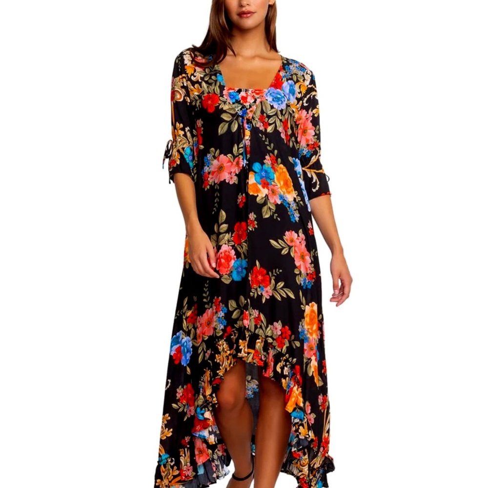 Johnny Was Flowered Tiered Swimsuit Cover-up Size XS NWT